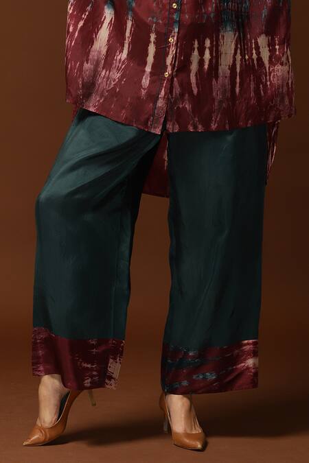 Capisvirleo_Maroon Habutai Silk Tie And Dye Collared Neck Tunic & Pant Set _at_Aza_Fashions