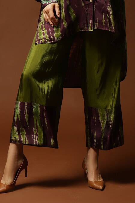 Capisvirleo_Maroon Habutai Silk Tie And Dye Collared Neck Tunic & Pant Set _at_Aza_Fashions