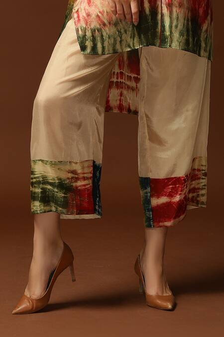 Capisvirleo_Cream Habutai Silk Tie And Dye Collared Neck Tunic & Pant Set _at_Aza_Fashions