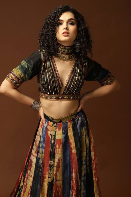 Capisvirleo_Black Habutai Silk Lining Cotton Shantoon Sequin, Thread And & Lehenga Set _at_Aza_Fashions