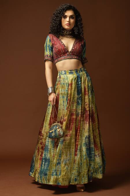 Capisvirleo_Blue Habutai Silk Lining Cotton Shantoon Sequin, Thread And Bead, & Lehenga Set _Online_at_Aza_Fashions