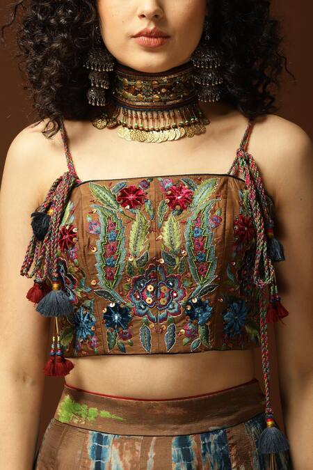 Capisvirleo_Gold Habutai Silk Lining Cotton Shantoon Sequin, Thread And Bead, & Lehenga Set _at_Aza_Fashions