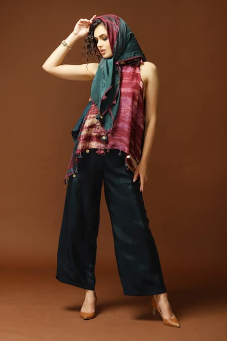 Capisvirleo Maroon Habutai Silk Tie And Dye Round & Top 