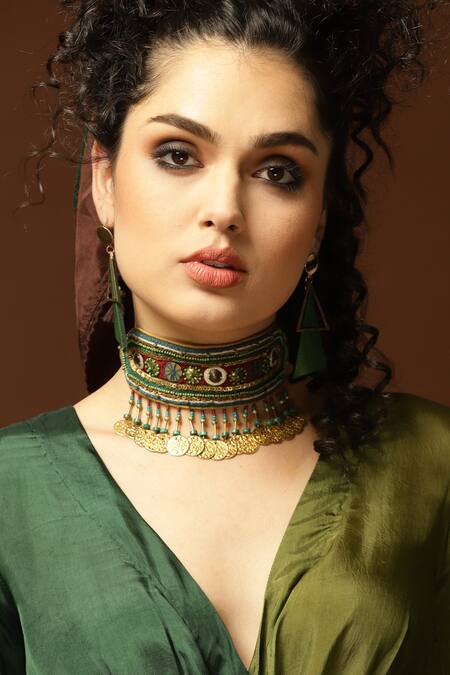 Shop_Capisvirleo_Gold Plated Embroidered Choker _at_Aza_Fashions