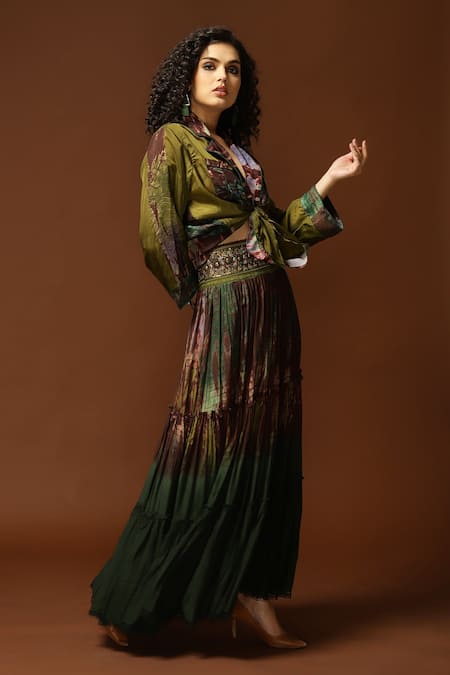 Capisvirleo Green Habutai Silk Tie And Dye Collared Neck & Shirt