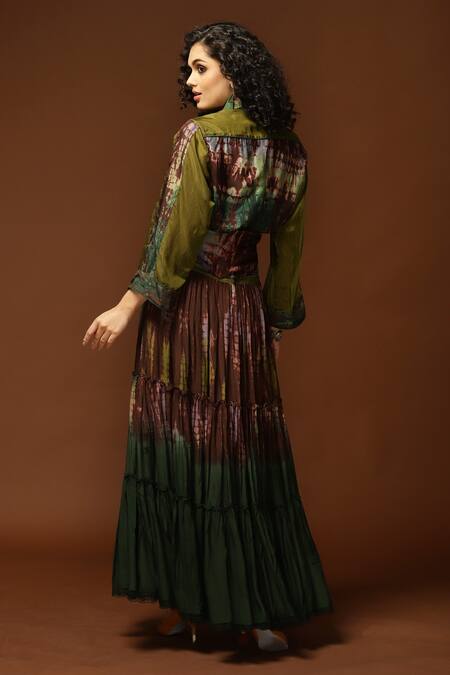 Buy_Capisvirleo_Green Habutai Silk Tie And Dye Collared Neck & Shirt _Online_at_Aza_Fashions