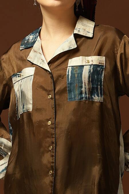 Capisvirleo Brown Habutai Silk Tie And Dye Collared Neck & Shirt at Aza Fashions Capisvirleo_Brown Habutai Silk Tie And Dye Collared Neck & Shirt _at_Aza_Fashions