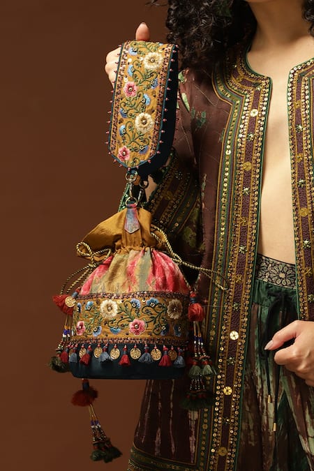 Capisvirleo_Yellow Sequins Tie And Dye Potli Bag _Online_at_Aza_Fashions