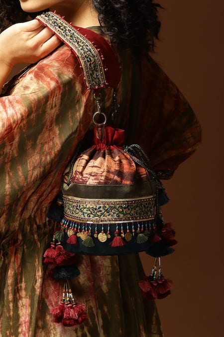 Buy_Capisvirleo_Blue Tassels, Sequins Tie And Dye Potli Bag _Online_at_Aza_Fashions