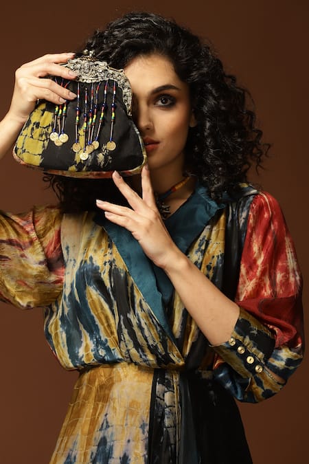 Capisvirleo_Black Habutai Silk Tie And Dye Collared Neck & Midi Dress _at_Aza_Fashions