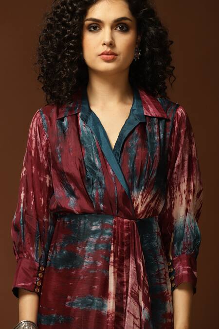 Capisvirleo_Blue Habutai Silk Tie And Dye Collared Neck & Midi Dress _at_Aza_Fashions