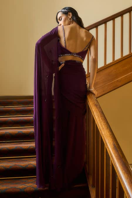 Parshya Embroidered Pre-Draped Saree With Blouse 