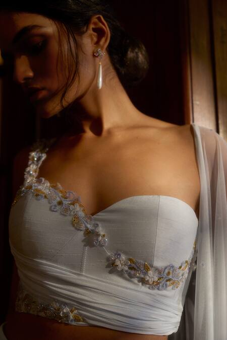 Buy Parshya Blue Asymmetric Neck Draped Skirt Corset Set Online at Aza Fashions Buy_Parshya_Blue Asymmetric Neck Draped Skirt Corset Set _Online_at_Aza_Fashions