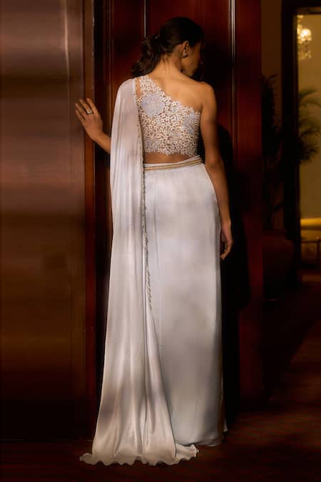 Parshya Pre-Draped Saree With Embroidered Blouse 