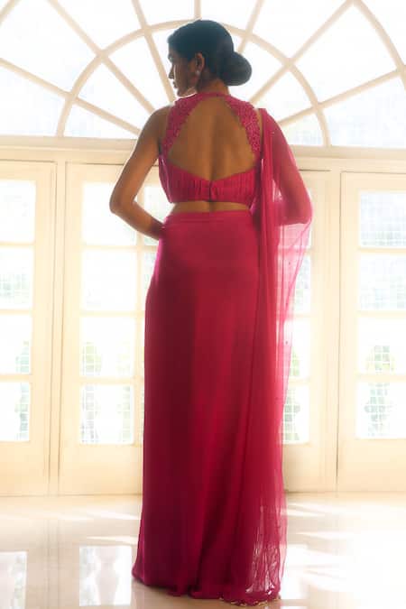 Parshya Draped Skirt Embellished Blouse Set 