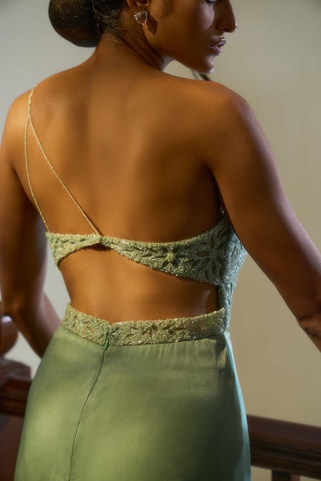 Parshya One Shoulder Embroidered Gown 