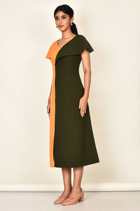 Shop_Naintara Bajaj_Yellow Colorblock Overlay Dress_Online_at_Aza_Fashions