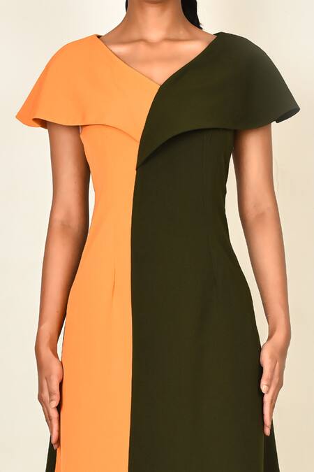 Naintara Bajaj_Yellow Colorblock Overlay Dress_at_Aza_Fashions