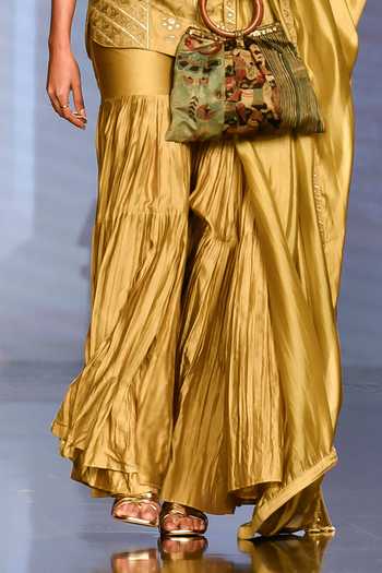 Shop_Punit Balana_Green Chanderi , Organza Leather, Resham Embroidered Kurta Gharara Set _Online_at_Aza_Fashions