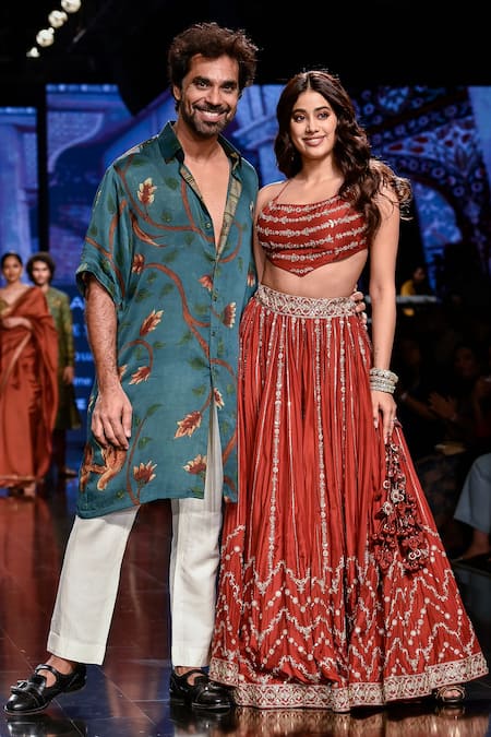 Shop_Punit Balana_Maroon Silk Gota, Marodi Round Work Bridal Lehenga Set _Online_at_Aza_Fashions