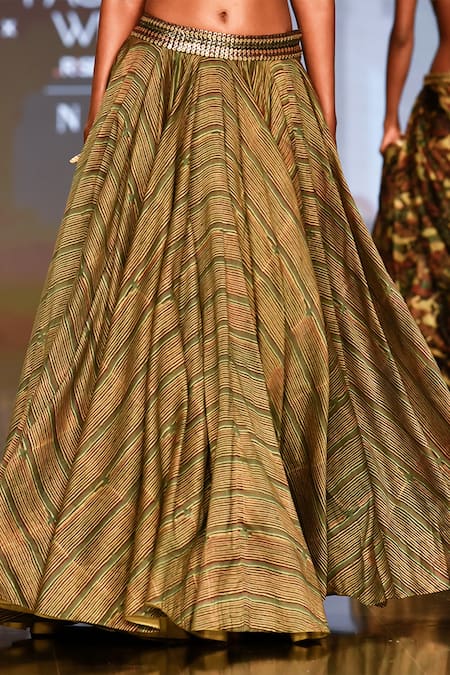 Shop_Punit Balana_Green Chanderi Silk Coin Work Round Printed Skirt Set _Online_at_Aza_Fashions