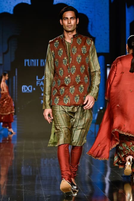 PUNIT BALANA Satin Silk Printed Bundi & Kurta Set 