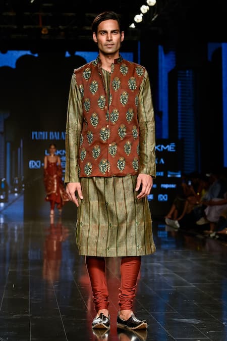 Punit Balana Satin Silk Printed Bundi & Kurta Set 