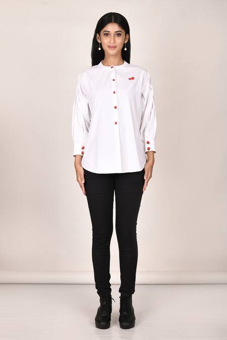 Buy_Naintara Bajaj_White Mandarin Collar Shirt_Online_at_Aza_Fashions