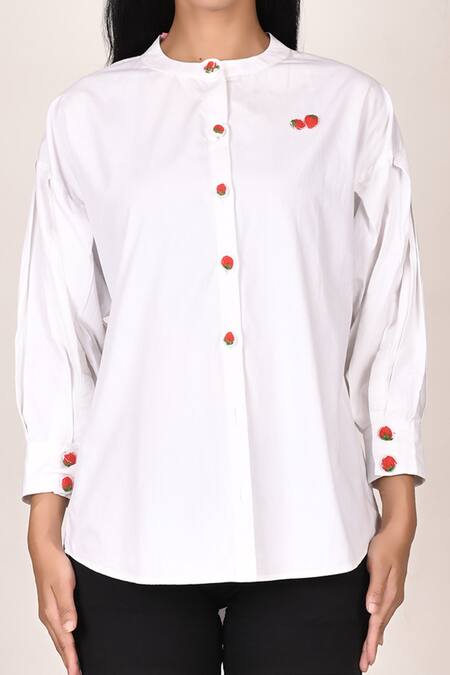 Naintara Bajaj_White Mandarin Collar Shirt_at_Aza_Fashions