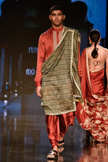 Punit Balana Satin Silk Marodi Work Kurta Set 