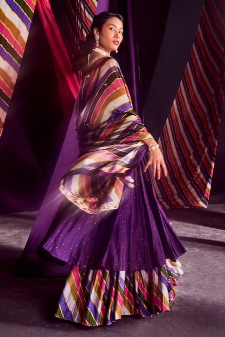 Shop Punit Balana Multi Color Chanderi Silk Zardozi And Sequin, Stripe Strappy Anarkali Gharara Set at Aza Fashions Shop_Punit Balana_Multi Color Chanderi Silk Zardozi And Sequin, Stripe Strappy Anarkali Gharara Set _at_Aza_Fashions
