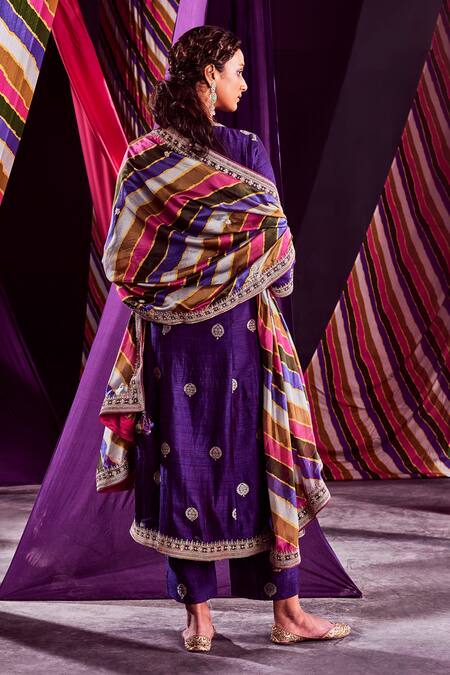 Shop_Punit Balana_Purple Banarasi And Organza Marodi & Zardozi, Embroidered Kurta Pant Set _at_Aza_Fashions