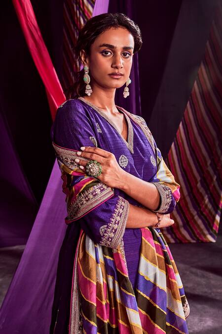 Punit Balana_Purple Banarasi And Organza Marodi & Zardozi, Embroidered Kurta Pant Set _Online_at_Aza_Fashions