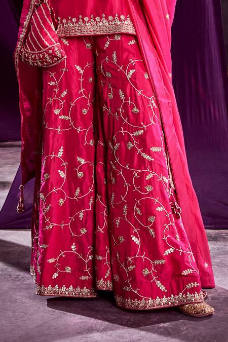 Buy_Punit Balana_Pink And Organza Gota & Marodi Scoop Embroidered Short Kurti Sharara Set _Online_at_Aza_Fashions