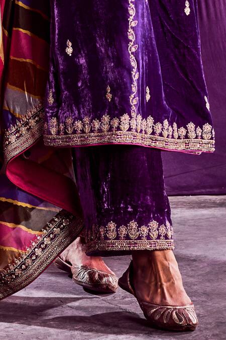Buy Punit Balana Purple Velvet And Organza Silk Marodi & Zardozi, Stripe Print Band Kurta Pant Set Online at Aza Fashions Buy_Punit Balana_Purple Velvet And Organza Silk Marodi & Zardozi, Stripe Print Band Kurta Pant Set _Online_at_Aza_Fashions