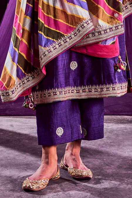 Buy_Punit Balana_Purple Banarasi And Organza Marodi & Zardozi, Embroidered Kurta Pant Set _Online_at_Aza_Fashions