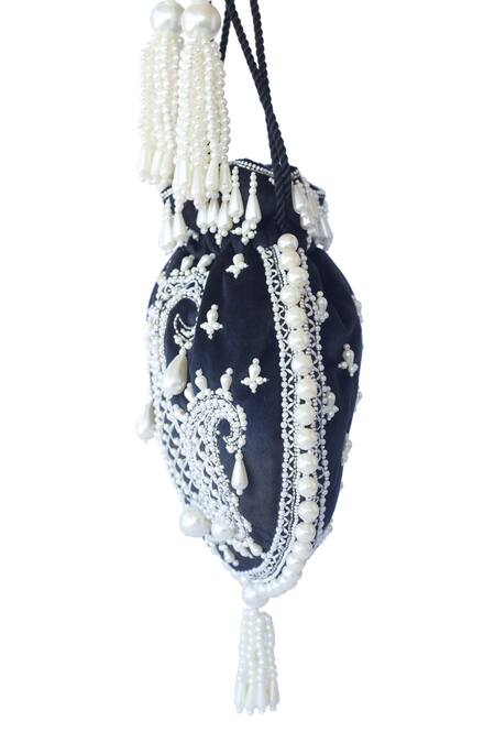 Adora By Ankita_Black Embroidered Velvet Polti Bag _Online_at_Aza_Fashions