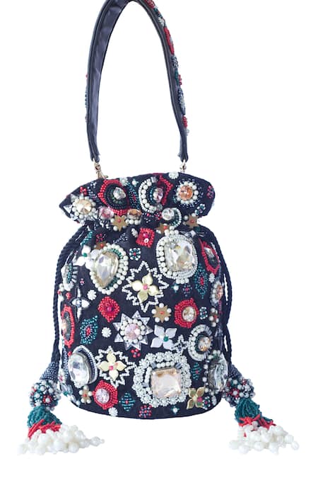 Adora by Ankita Black Embroidered Velvet Polti Bag 