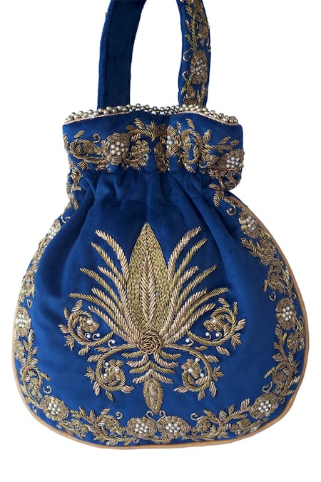 Adora by Ankita Blue Embroidered Velvet Polti Bag 