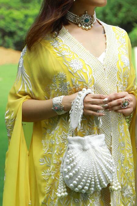 Adora By Ankita Cream Pearls Arabia Clutch With Sling Online at Aza Fashions Adora By Ankita_Cream Pearls Arabia Clutch With Sling _Online_at_Aza_Fashions