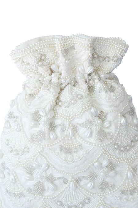 Buy_Adora By Ankita_Beige Embroidered Bead Potli Bag _Online_at_Aza_Fashions