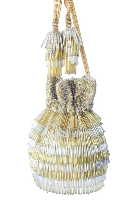 Adora by Ankita Gold Embroidered Tassel Potli Bag 