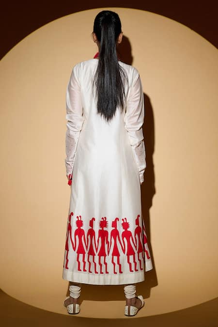 Shop Taika By Poonam Bhagat White Chanderi, Lycra Net V Neck Applique Angrakha Set at Aza Fashions Shop_Taika By Poonam Bhagat_White Chanderi, Lycra Net V Neck Applique Angrakha Set _at_Aza_Fashions