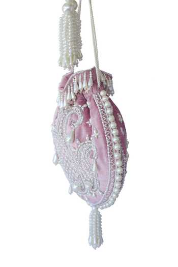 Adora By Ankita_Pink Pearls, Beads Embroidered Velvet Potli Bag _Online_at_Aza_Fashions