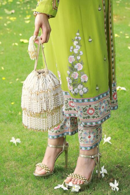 Shop Adora By Ankita Cream Crystals And Pearls Cristal Flapper Bucket Bag at Aza Fashions Shop_Adora By Ankita_Cream Crystals And Pearls Cristal Flapper Bucket Bag _at_Aza_Fashions