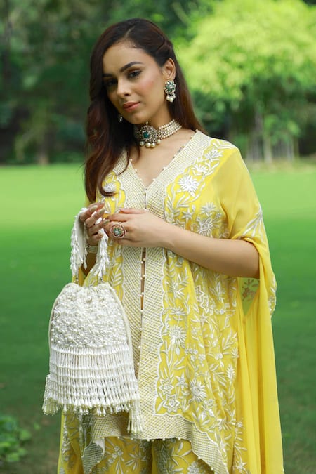 Adora By Ankita Cream Crystals And Pearls Perlie Flapper Bucket Bag Online at Aza Fashions Adora By Ankita_Cream Crystals And Pearls Perlie Flapper Bucket Bag _Online_at_Aza_Fashions