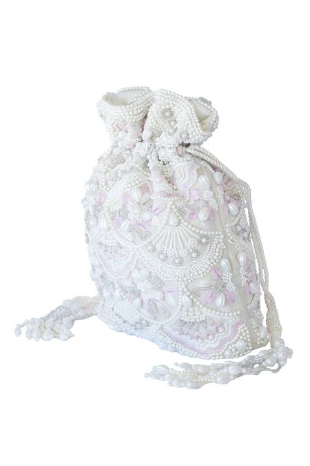 Shop_Adora By Ankita_Beige Beads, Embroidery Potli Bag _at_Aza_Fashions