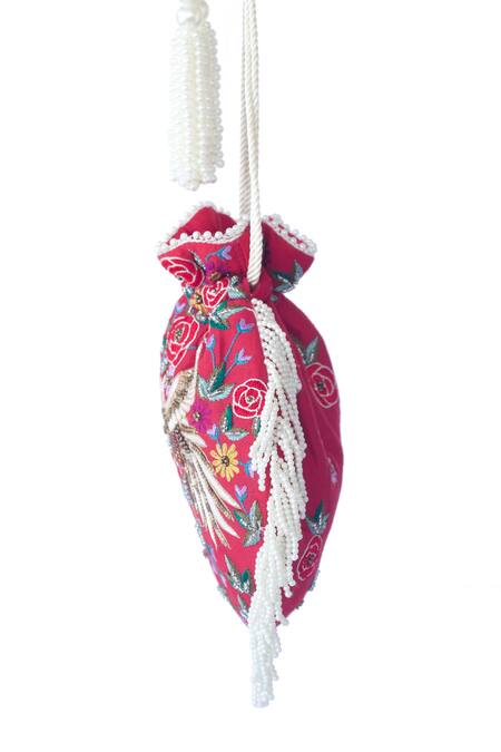 Adora By Ankita_Red Embroidery, Beads Tassel Polti Bag _Online_at_Aza_Fashions