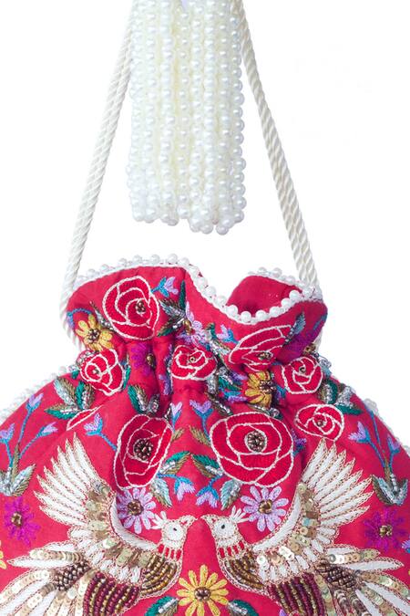Buy_Adora By Ankita_Red Embroidery, Beads Tassel Polti Bag _Online_at_Aza_Fashions