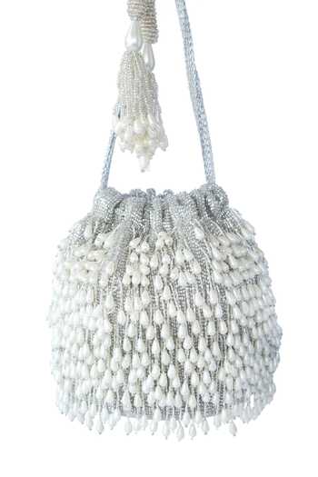 Buy Adora By Ankita Silver Beads, Cut Work Embroidered Potli Bag at Aza Fashions Buy_Adora By Ankita_Silver Beads, Cut Work Embroidered Potli Bag _at_Aza_Fashions
